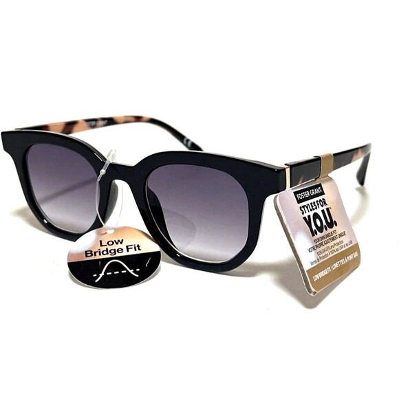 NEW Foster Grant SUNGLASSES Low Nose Bridge FIT Black + Tortoise Temples - Picture 1 of 5